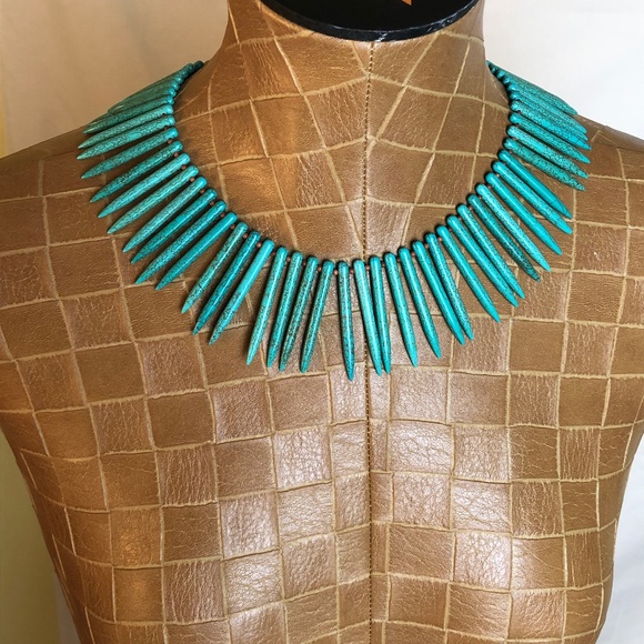 Choker Necklace w/ Reconstituted Turquoise Beads, Original One of a Kind - Picture 1 of 10